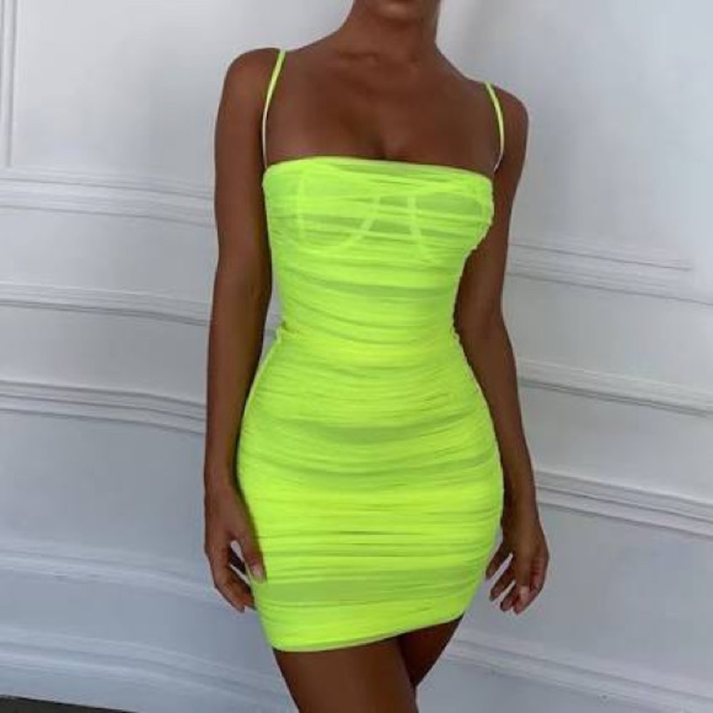 BB DAKOTA BY STEVE MADDEN Neon Green Citron Stay Mesh Dress XL NWT - Picture 5 of 16